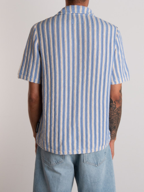 Striped knit poloshirt pure wedgewood 
