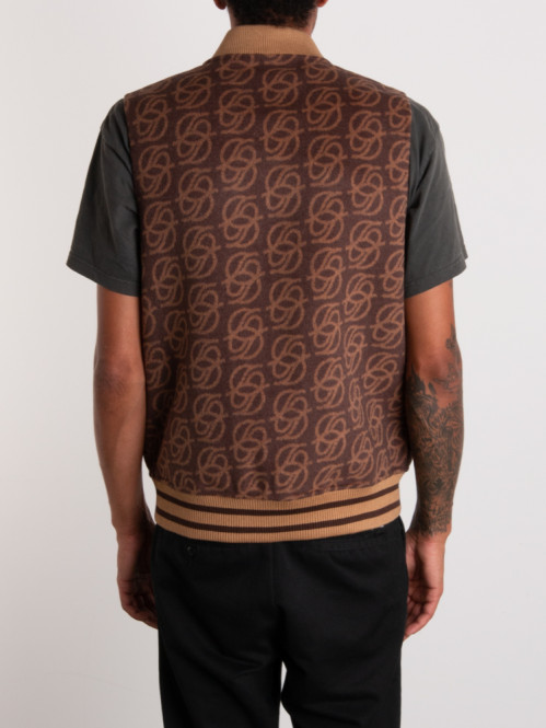 Monogram sleeveless zipped jacket brown 