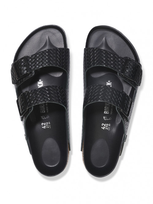 Arizona rivet logo sandals black woven 