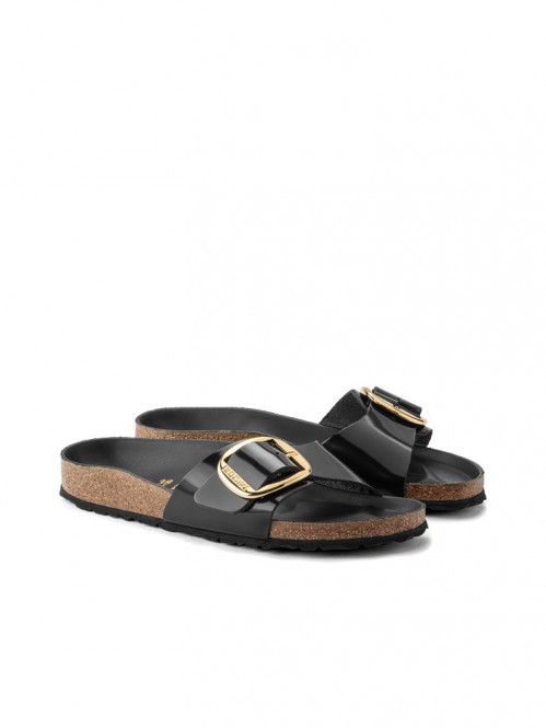 Madrid big buckle sandals black patent 