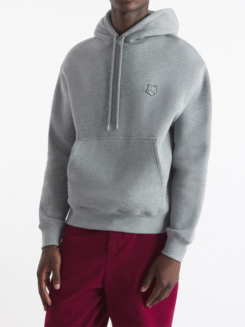 Bold fox head patch hoodie grey mel 