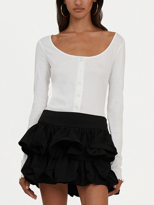 Buttoned longsleeve top bright white S
