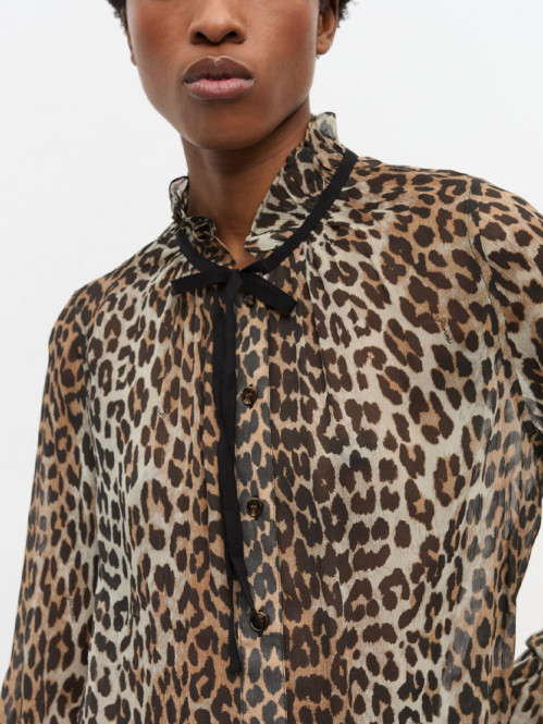 Chiffon tie string shirt leopard 