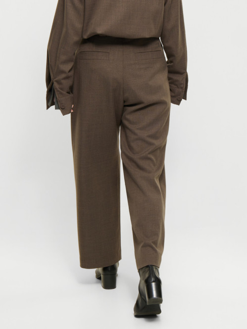 Cropped melange wide-pleat pants brown mel 