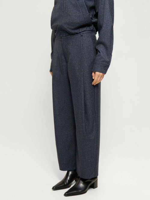 Cropped melange wide-pleat pants navy mel 36