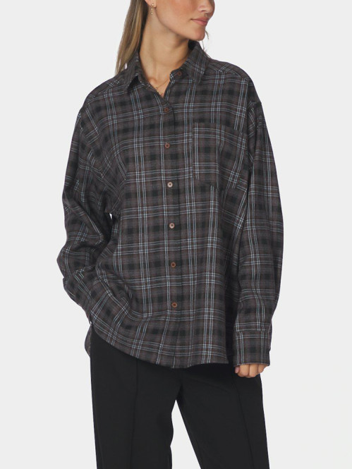 Dalma flannel check shirt warm grey 