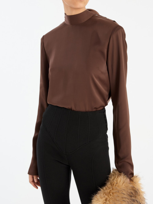 Satin drapy back top chicory coffee 