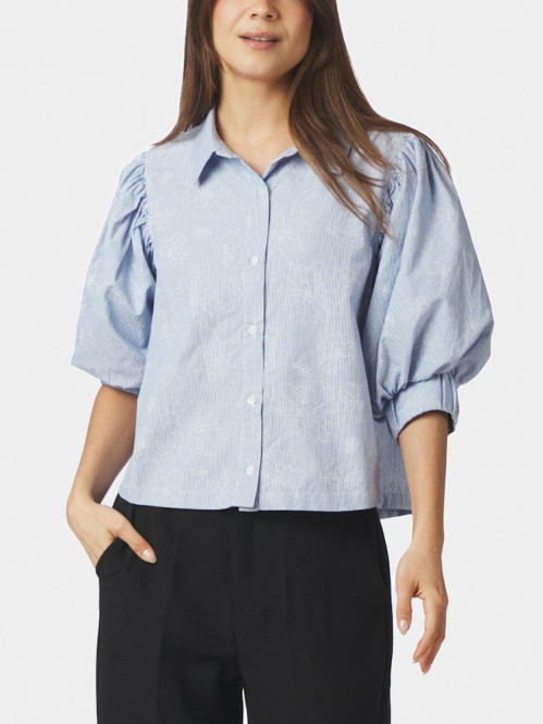 Etta flower stripe shirt light blue 