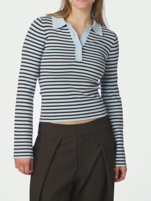 Fannya ls stripe knit polo lt blue stripe 