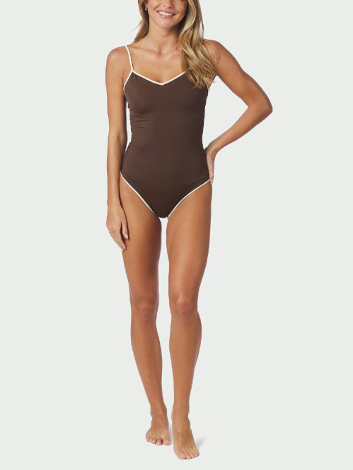 Felice solid contrast swimsuit dark brown 
