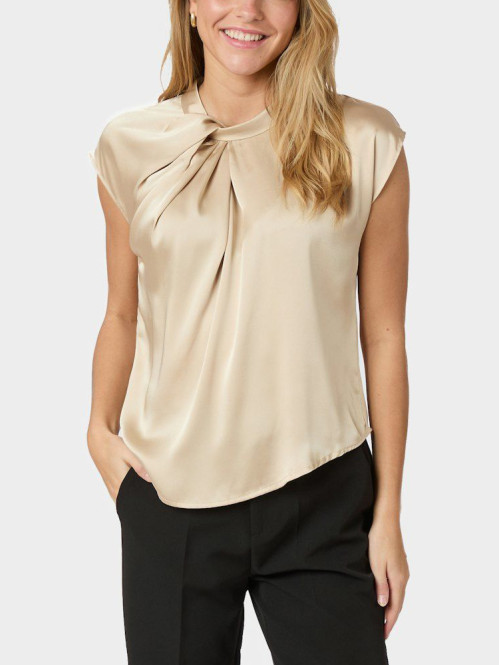 Fleur drapy satin blouse dark sand 