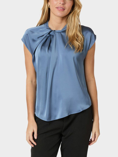 Fleur drapy satin blouse dusty blue 
