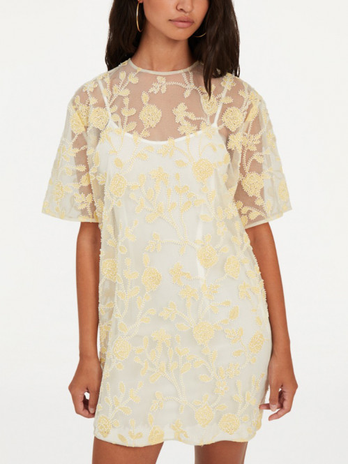 Flower beads boxy dress egret 