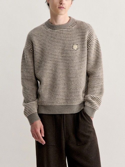 Fox head waffle stitch knit moon beige 