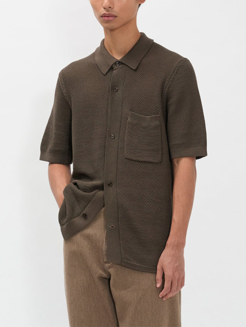 Fredensborg mercerised cotton knitted shirt coffee 