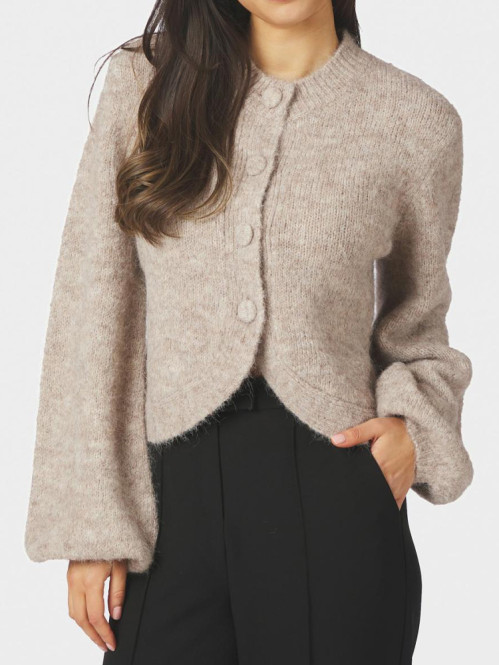 Gio fluffy knit cardigan beige mel 