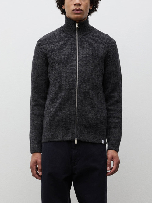 Hagen wool cotton rib cardigan dk grey 