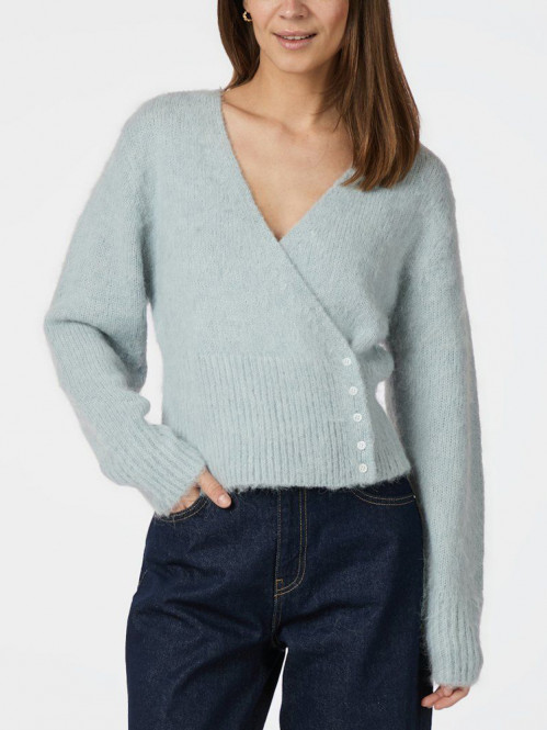 Kilua fluffy wrap knit blouse lt blue XS