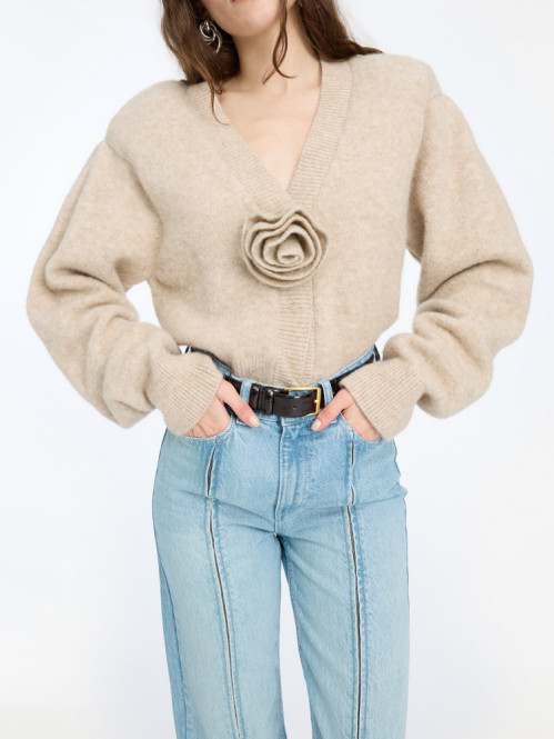 Knit flower cardigan oxford tan 