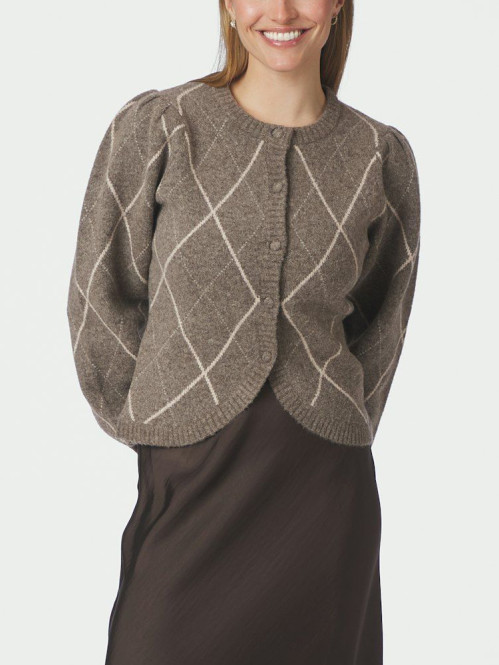 Koteas check knit cardigan taupe 