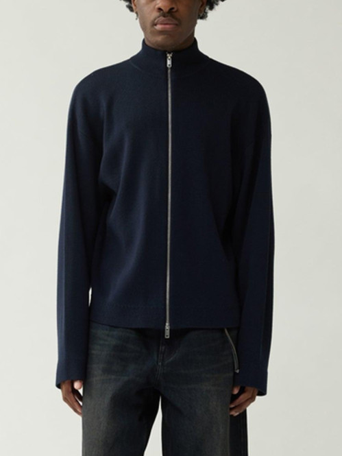 Merino wool zip trough cardigan night 