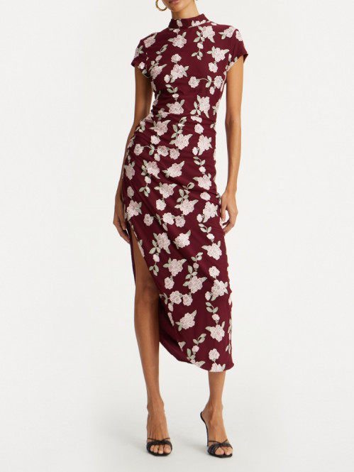 Mesh asymmetric dress zinfandel 