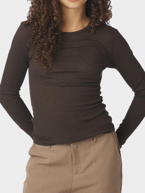 Nella fine rib blouse dark brown 