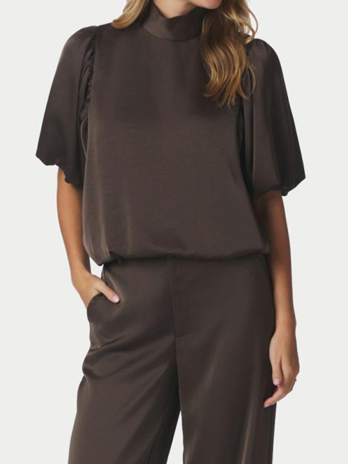 Parisa heavy sateen blouse dark brown 