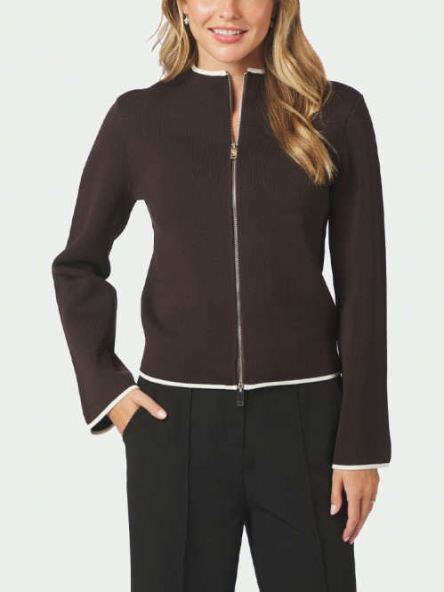 Quiana two-way zip knit jacket dk brown 