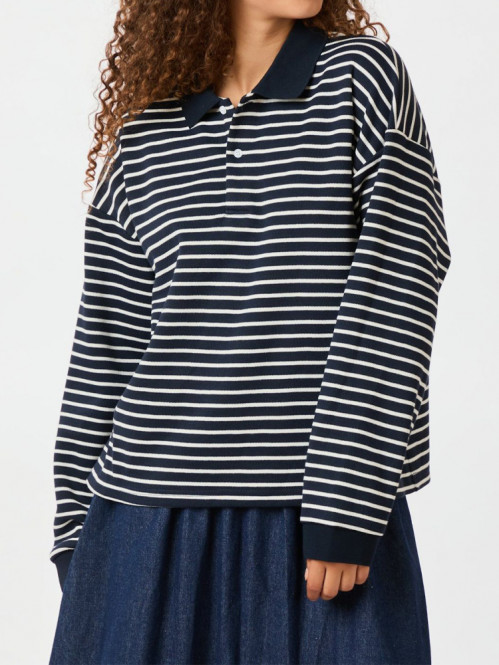 Sara stripe polo blouse navy 