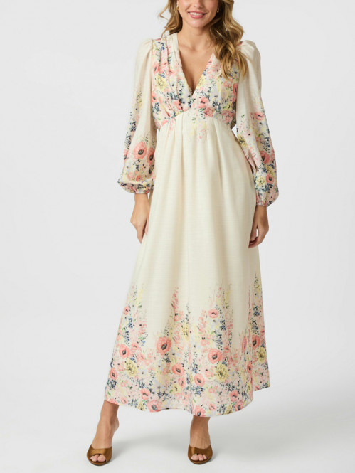 Silfi flower print dress creme L