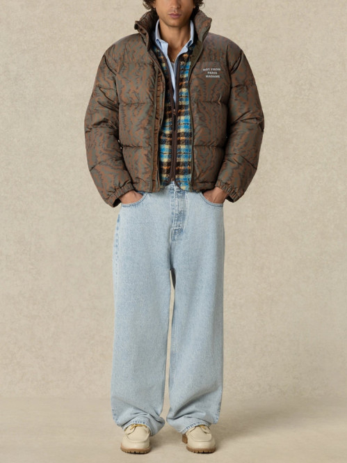 Slogan moiré puffer jacket khaki 