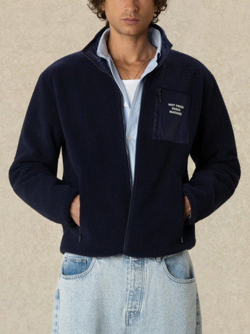 Slogan zipped sherpa jacket navy 