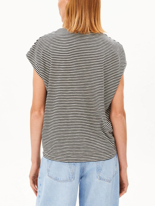 Slub jersey stripe t-shirt black oatmilk 
