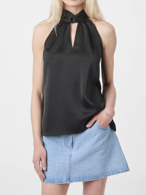 Svala heavy sateen top black 