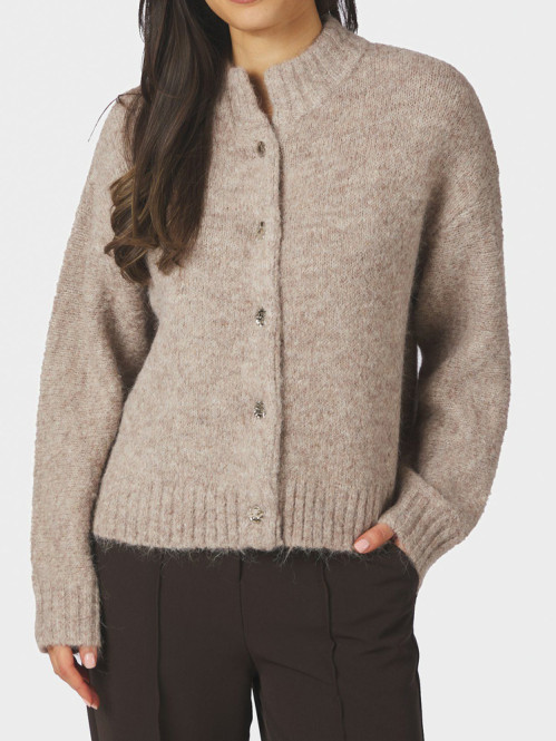 Taura fluffy knit cardigan beige melange 