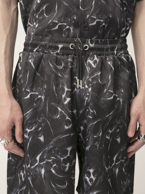 Chrome tribal printed track shorts silver 