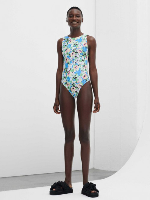 Recycled printed swimsuit floral blue 