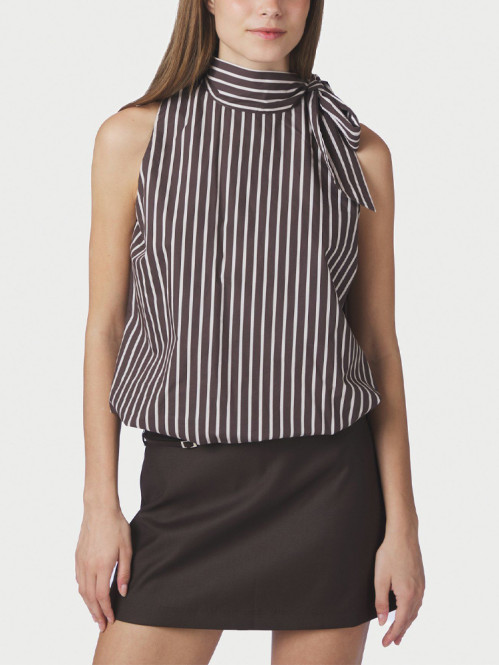 Veda wide stripe top dk brown 