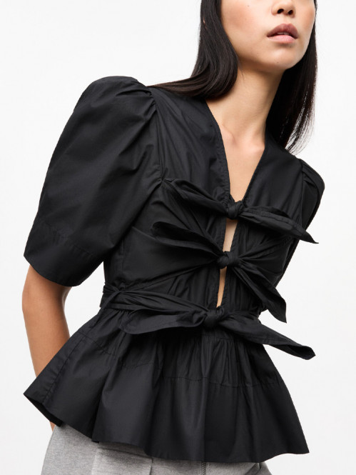 Washed stretch tie strap blouse black 