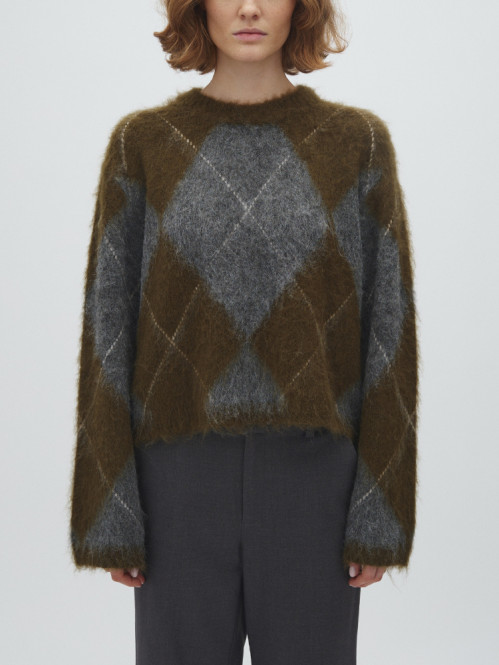 Zelie-m brush artwork pullover argyle olive 