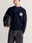 Fox head intarsia merino cardigan navy lt grey gy 