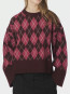 Kick check knit blouse wine 