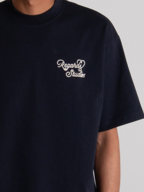 Heart icon front chainstitch t-shirt navy 