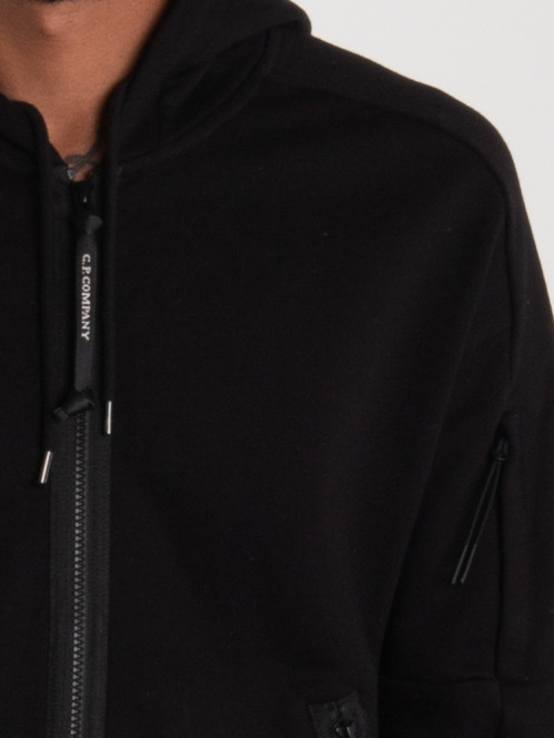 Diagonal raised hooded fleece black 
