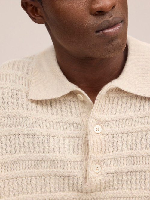 Alfie ls polo knit ivory 