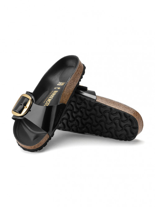 Madrid big buckle sandals black patent 