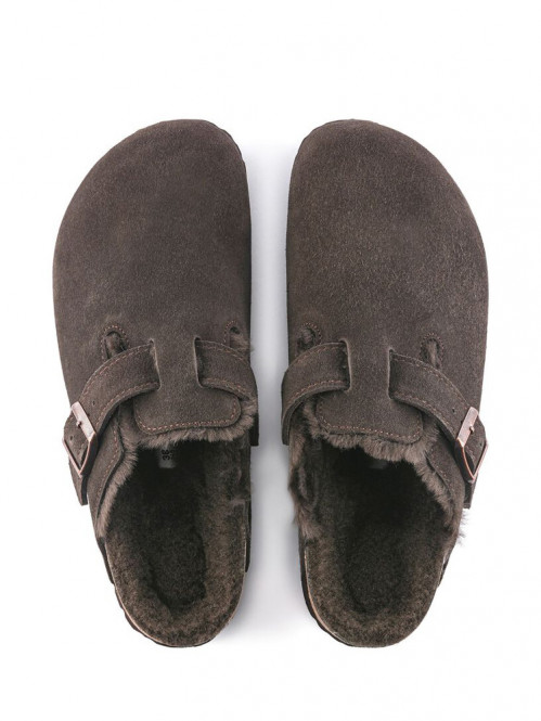 Boston shearling suede sandals mocca 