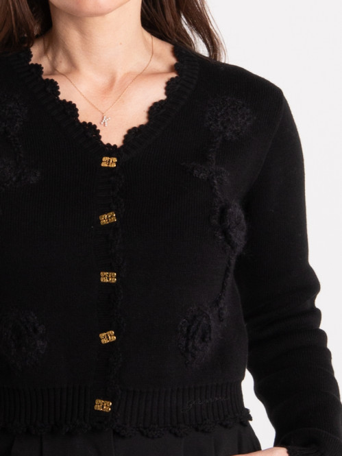 Cotton cashmere crochet cardigan black 