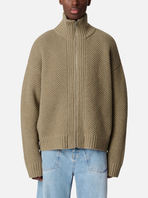 Comb zip up sweater dk beige 